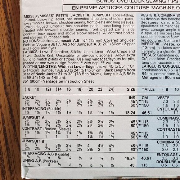 Vintage 80s Vogue Pattern 7452 Uncut Jumpsuit Jacket 8 10 12 - Picture 4 of 4